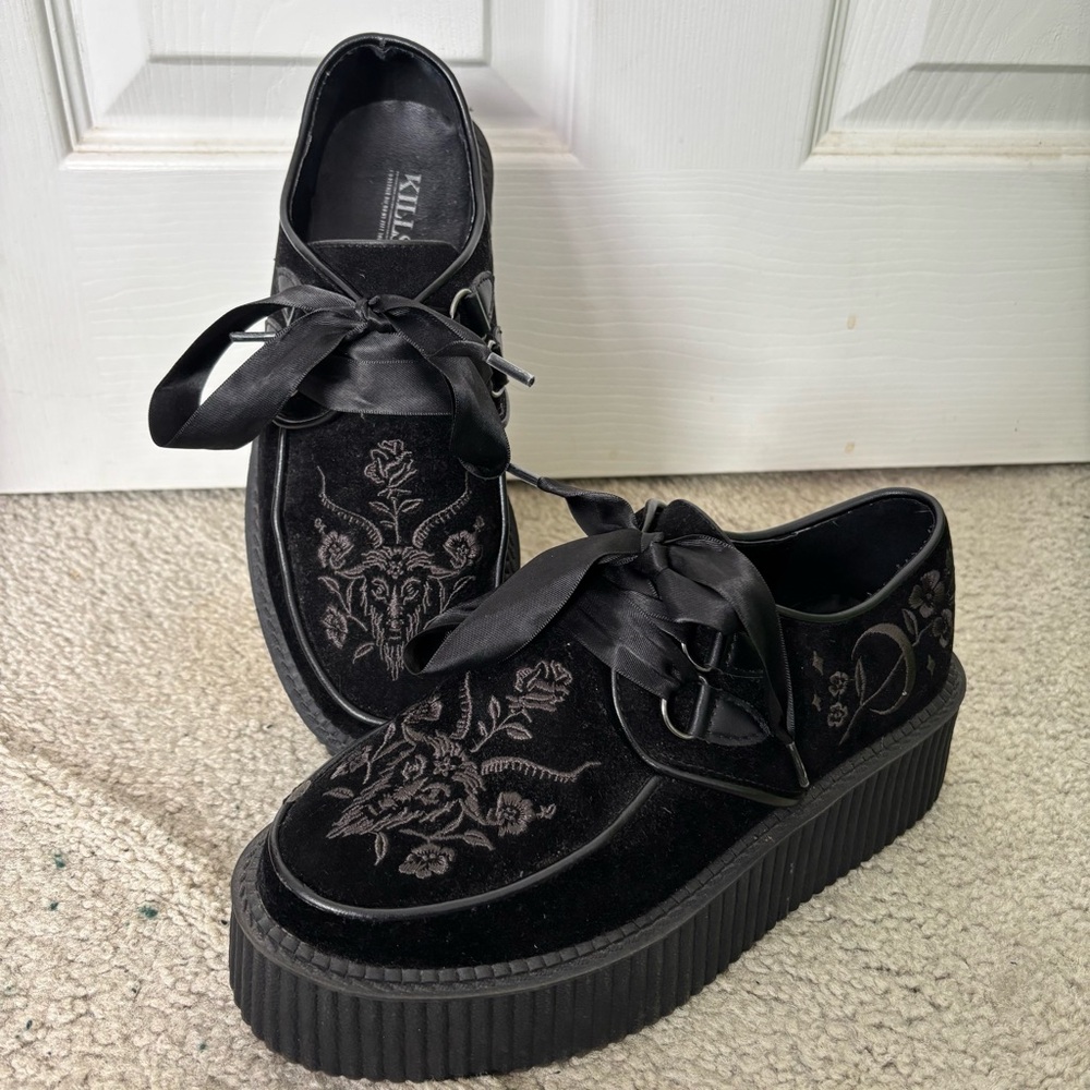 Killstar Luci- Fairy Black Embroidered Platform Loafers